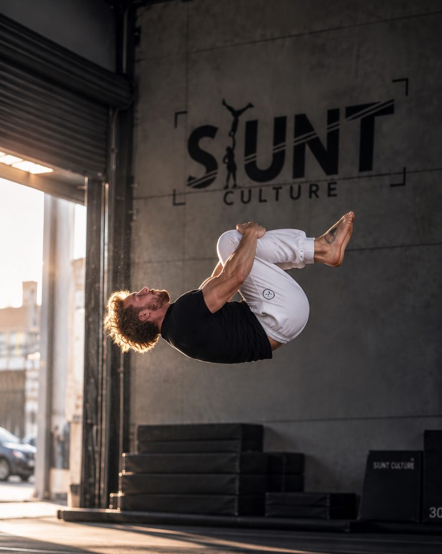 Athlete mid backflip